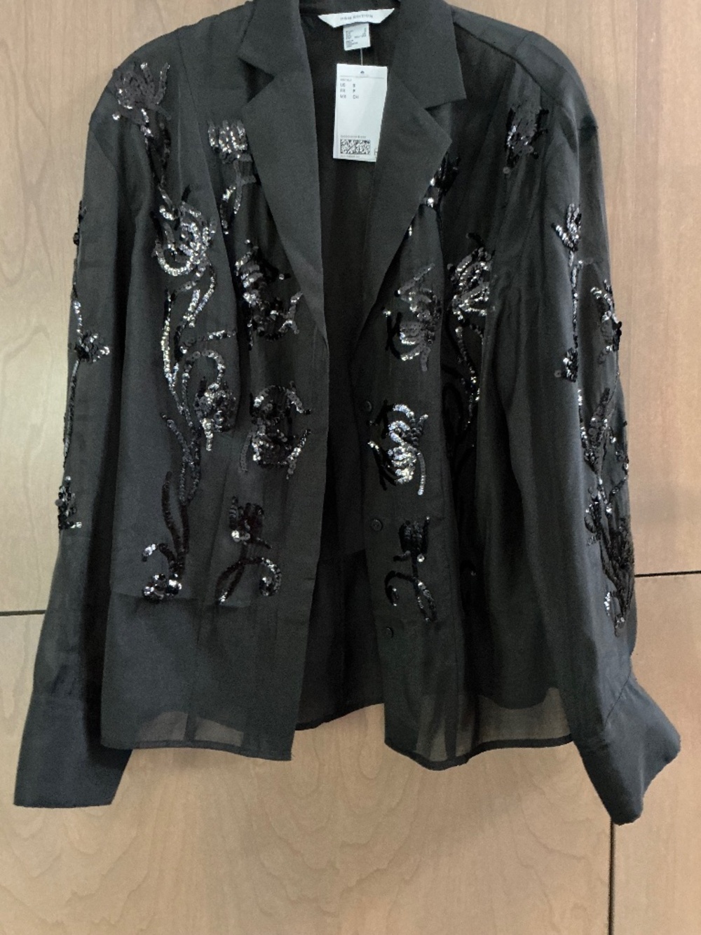 H&M EDITION Black Sheer Sequin Embroidered Blazer | NWT